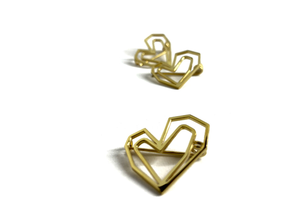 Gold-Plated Double Heart Brooch